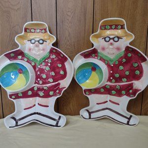 2 Large Chip & Dip Trays Beach Design Decor